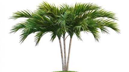 Lush tropical palm tree cluster, vibrant green fronds, isolated on white background