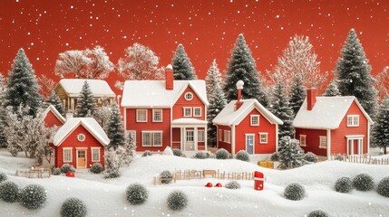 Fototapeta premium Miniature red houses covered in snow on a winter day