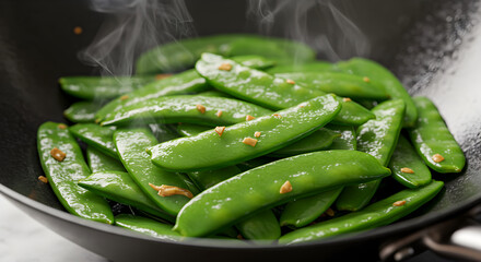 Freshly Cooked Snow Peas Wok Dish Prepared with Light Garlic Sauce