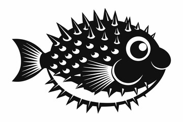 pufferfish silhouette line art vector illustration
