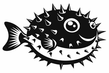 pufferfish silhouette line art vector illustration
