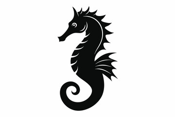 seahorse silhouette line art vector illustration