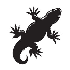 Fototapeta premium Stalking Gila Monster silhouette, creeping across rocky terrain – Gila Monster illustration – Minimalist Gila Monster vector – Reptile silhouette