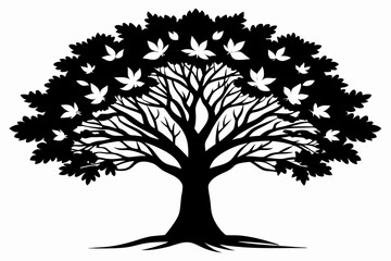 Fototapeta premium teak tree silhouette line art vector illustration