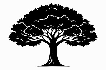 Fototapeta premium teak tree silhouette line art vector illustration