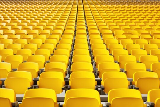 Rows of empty yellow stadium seats creating a repetitive pattern.