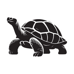 Solitary Galápagos Tortoise silhouette, wandering across rocky plains – Galápagos Tortoise illustration – Galápagos Tortoise vector – Reptile silhouette

