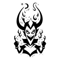 Stylized Black Silhouette of a Devilish Figure