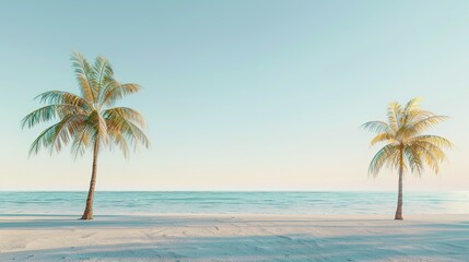 Fototapeta premium Coconut Palms Swaying Along an Open Coastline, Sunny Tropical Seascape Filled with Breeze, Freedom, and Coastal Charm