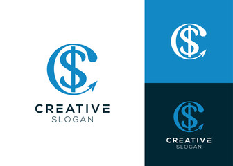 Letter C and dollar or CS with arrow up logo design