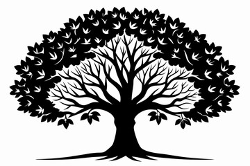Obraz premium walnut tree silhouette line art vector illustration