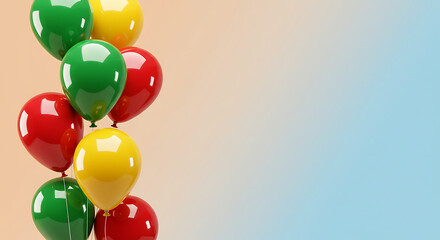 Colorful balloons floating in a soft pastel background  