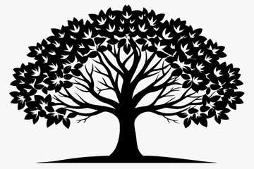 Fototapeta premium walnut tree silhouette line art vector illustration
