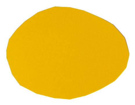 Isolated yellow oval made of matte paper on white background