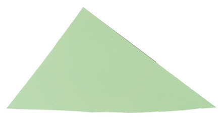 Isolated light green triangle made of matte paper on white background