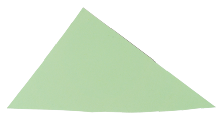 Isolated light green triangle made of matte paper on white background