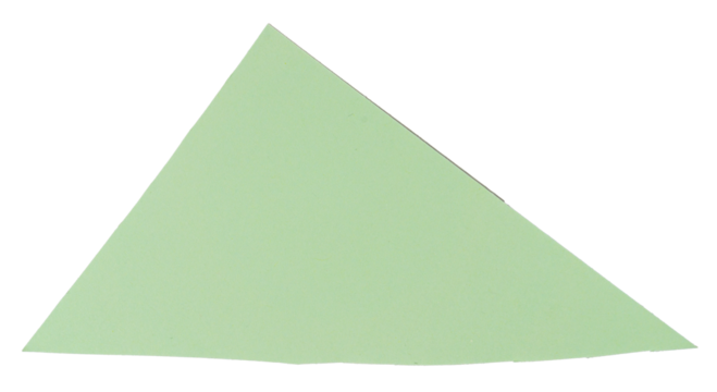 Isolated light green triangle made of matte paper on white background