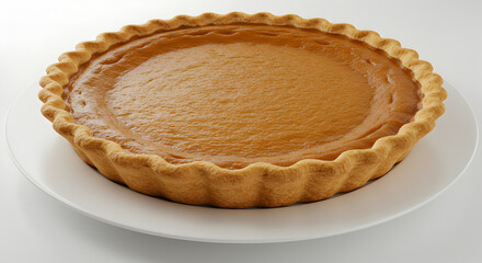 Traditional Pumpkin Pie Isolated On White Plate For Fall Celebration