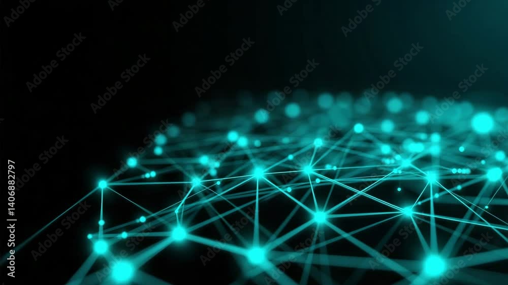 Poster abstract digital background with glowing nodes and connecting lines, representing data networks and 
