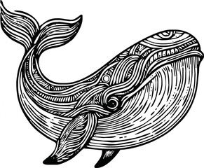 Humpback whale, line art isolated on white background. Minimal abstract whale linear sketch drawing.