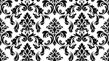 Seamless pattern with floral elements| Damask Seamless Vector Pattern| Hand drawing tile pattern| Black seamless floral Pattern Illustration on white Background