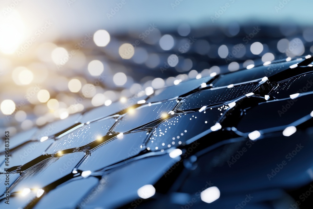 Poster surface of advanced material showing intricate lattice structure and light reflections at dusk