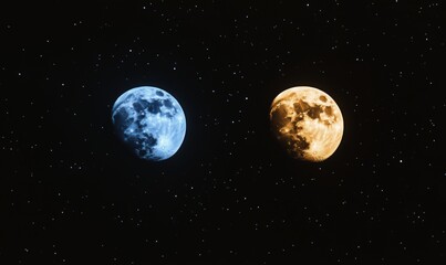 Obraz premium Dual Moon Phases in Night Sky with Stars and Contrasting Colors