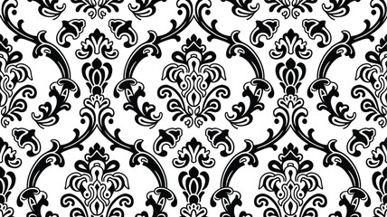 Seamless pattern with floral elements| Damask Seamless Vector Pattern| Hand drawing tile pattern| Black seamless floral Pattern Illustration on white Background