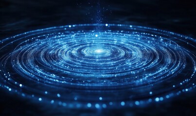 Glowing blue circular light patterns creating mesmerizing cosmic effect