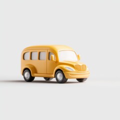A bright yellow toy bus with a rounded design, set against a minimalistic background, showcasing its playful and inviting appearance.