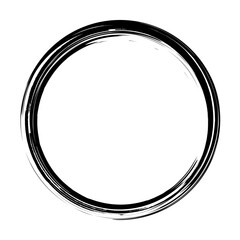 Circle drawn with ink. Grunge circle. The grunge frame contains stains, scratches, cracks, bumps and other elements that create a worn effect. Brush stroke.