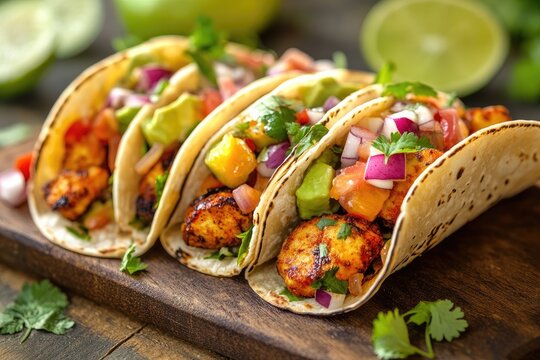 Delicious chicken tacos with mango salsa