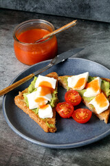 Healthy still life avocado toast