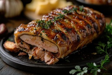 Roasted stuffed pork tenderloin