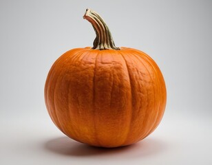 Obraz premium A vibrant orange pumpkin with a textured surface and curved stem, perfect for fall decorations.