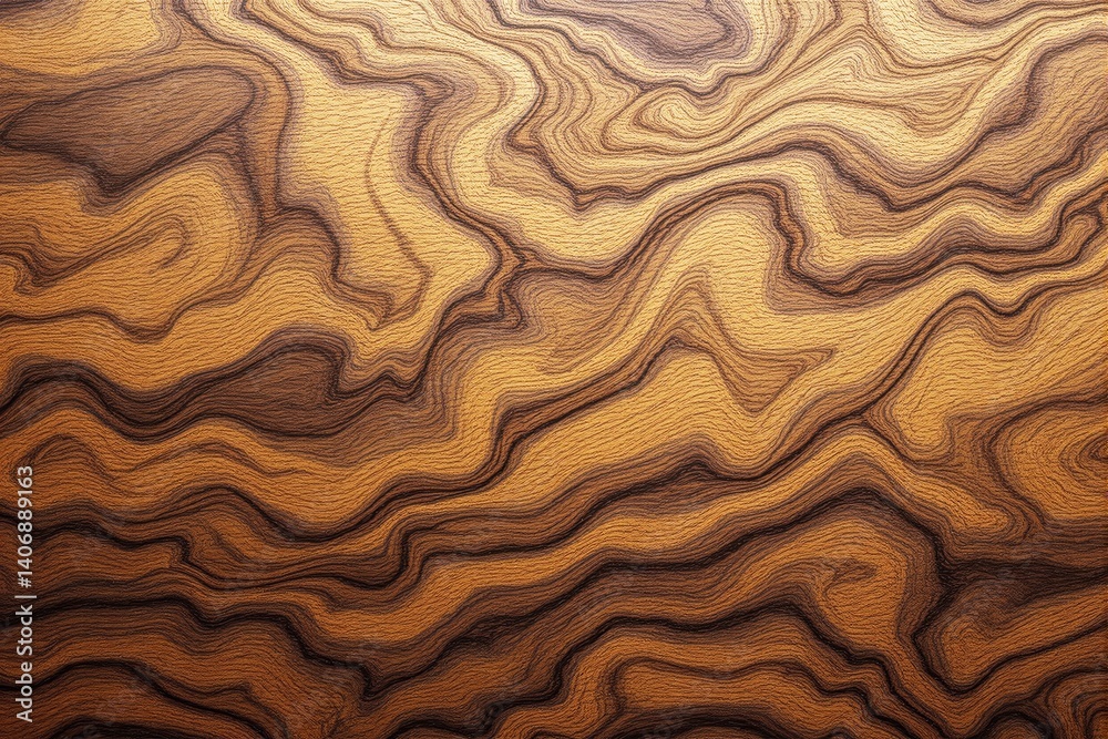 Poster abstract wooden texture with wavy grain pattern in warm brown tones.