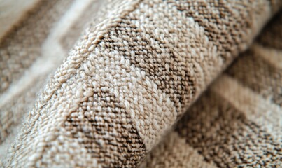 Textured woven fabric with neutral tones and checkered pattern for home decor
