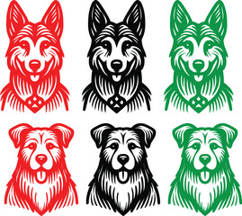 silhouette, dog illustrations, stylized canine figures, black and white artwork, minimalist design, graphic art, pet icons, contrasting shapes, sleek animal outlines, vector style, simplified forms, b