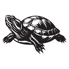 Peaceful Red-Eared Slider silhouette, resting on a riverbank – Red-Eared Slider illustration – minimalist Red-Eared Slider vector – Reptile silhouette

