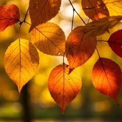 Autumnal Leaves Close-up of Vibrant Yellow, Orange and Red Fall Foliage, Seasonal Nature Beauty