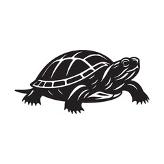 Alert Red-Eared Slider silhouette, a vibrant turtle icon – Red-Eared Slider illustration – minimalist Red-Eared Slider vector – Reptile silhouette

