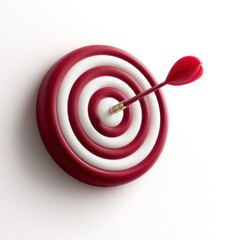 A vibrant dartboard featuring red and white concentric circles with a dart embedded in the center, symbolizing precision and focus.