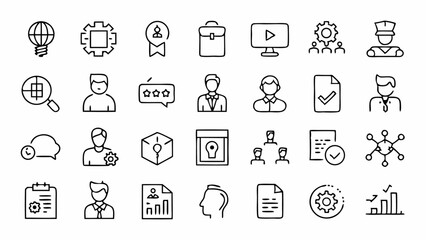 Fototapeta premium Unique outline icon collection tailored for consulting professionals ideal for visualizing strategic planning business development and corporate communication materials
