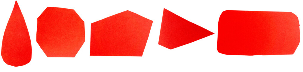 Isolated collection of red matte paper figures on white background