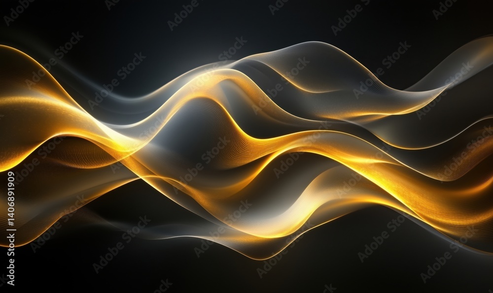 Poster abstract golden wave patterns on dark background creating dynamic visual flow