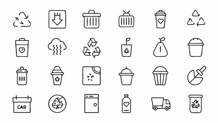 "Download vector outline icons themed around waste management perfect for environmental campaigns, sanitation services, and green technology presentations"