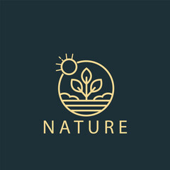 natural farm sun and plant icon vector illustration template design