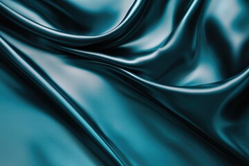 Elegant teal silk fabric drapes in soft, luxurious folds, showcasing its smooth texture and rich color.
