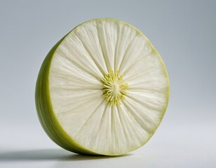 A vibrant cross-section of a daikon radish showcasing its unique texture and color palette.