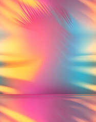 Obraz premium Colorful gradient studio backdrop with empty space for your content, tropical leaf shadow